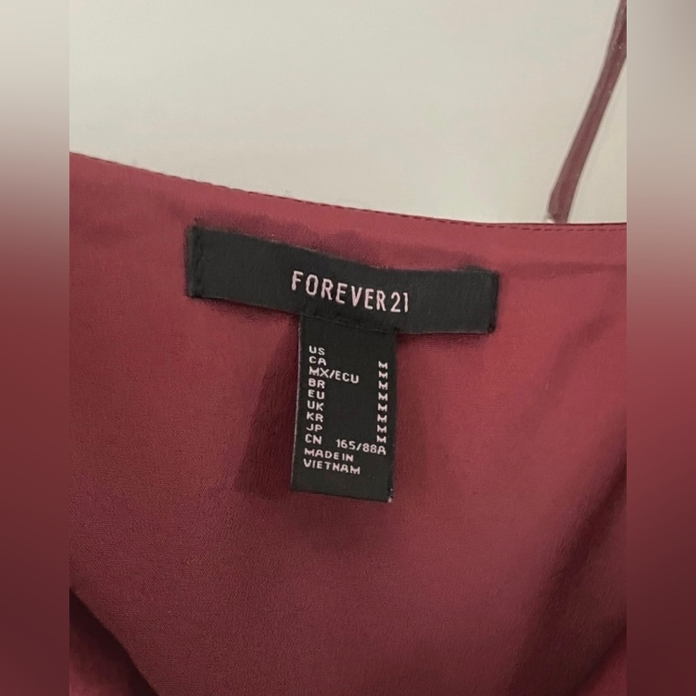 Forever 21 Burgundy Satin Slip Maxi Dress with Spaghetti Straps and Cowl Neck - Picture 2 of 2
